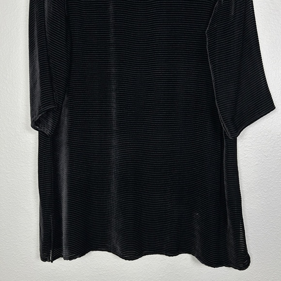 Eileen Fisher size L tunic top black burnout velvet stripe 3/4 sleeve see though - Picture 3 of 13